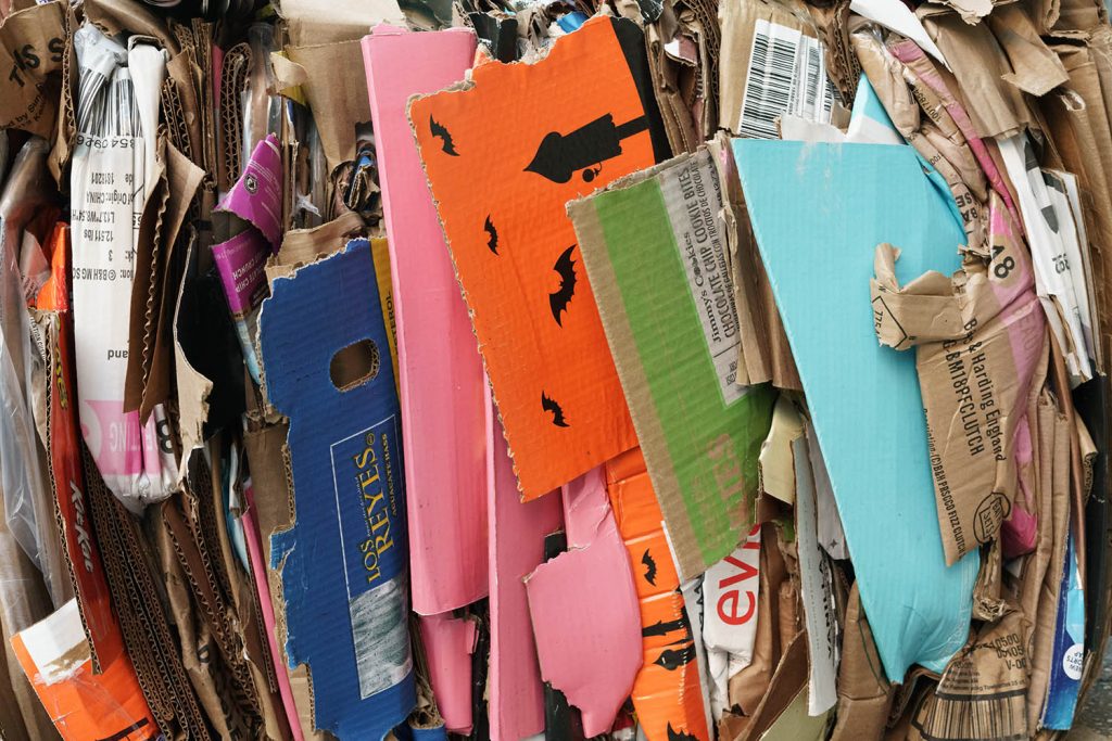 Cardboard recycling gathered up, waste management